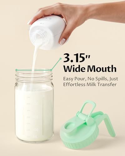 Mason Jar Pitcher Set of 2, 32oz (1quart) Glass Breast Milk Pitcher with Lid