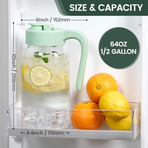 Mason Jar Pitcher, 64 oz (2 quart), Glass Pitcher with Lid