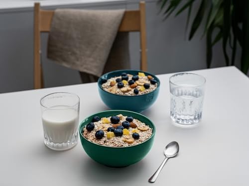 KooK Soup Bowls, Cereal Bowl, Ceramic, Bowls for Kitchen, Microwave, Dishwasher and Freezer Safe, Porcelain Dishes for Pasta, Salad, Oatmeal, Deep Interior, 20 oz, Set of 6, (Hunter Green)