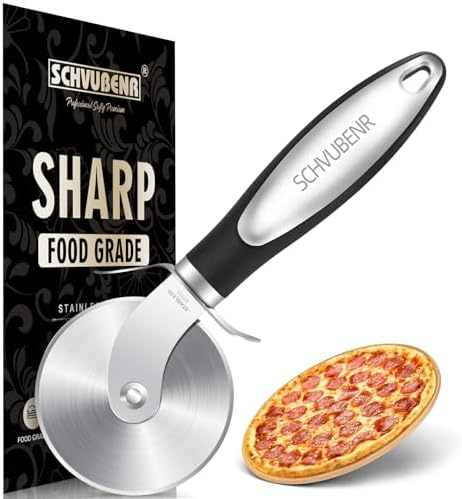 SCHVUBENR Premium Pizza Cutter Wheel - Ultra Sharp Stainless Steel Pizza Slicer with Non-Slip Soft Grip Handle - Multi-Purpose Cutter for Pizza, Dough & Pastry - Dishwasher Safe, Easy to Clean - Black