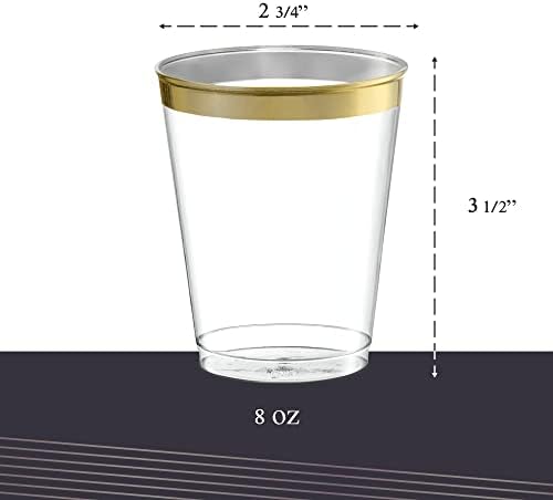 PLASTICPRO Disposable 8 oz Crystal Clear Plastic Tumblers With Gold Rim for Party's & Weddings pack of 50