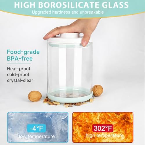POP Glass Airtight Food-Jar With-Lid - 2.2Qt/2L Clear glass container | Stackable One-Touch Opening | For Cookie, Candy, Sugar, Flour, Nuts，Coffee