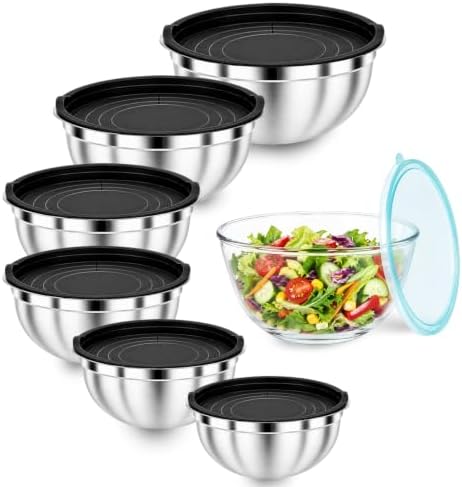 7PCS Mixing Bowls with Airtight Lids Set, Microwave-Safe Glass Mixing Bowl