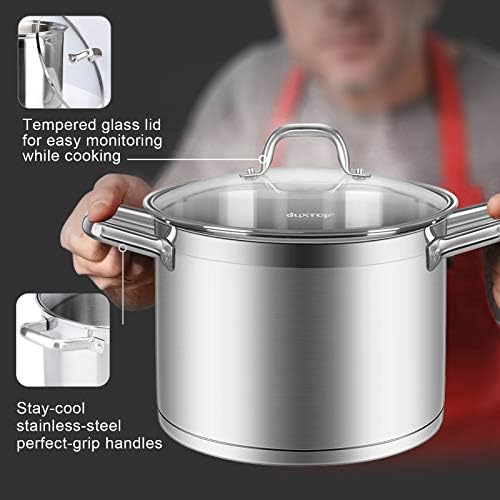Duxtop Stainless Steel Stock Pot with Lid, 8.6 Qt Induction Cooking Pot