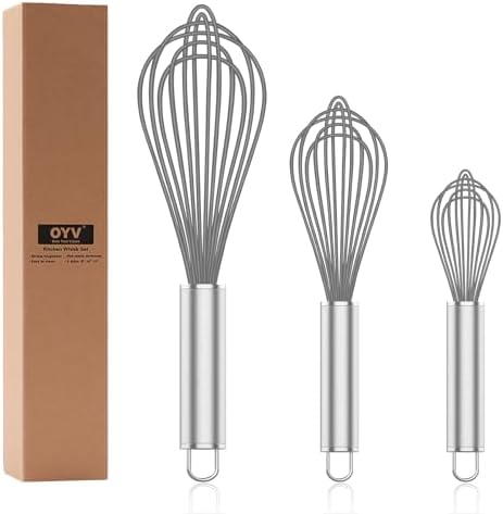 OYV Grey Silicone Whisk Set of 3, 8/10/12 Inch, Non-Scratch