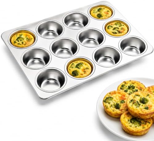12-Cup Muffin Pan, Stainless Steel Cupcake Pan for Baking, 1-Pack