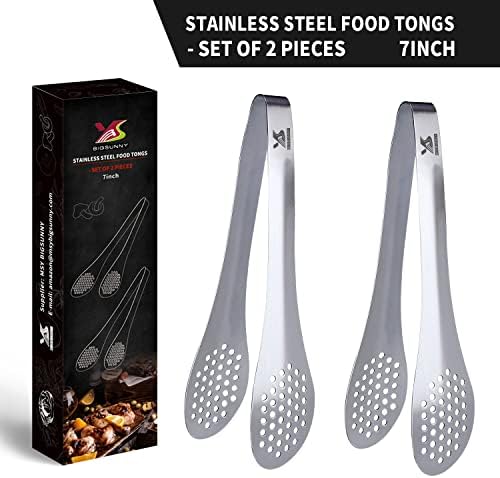 MSY BIGSUNNY 7inch Food Serving Tongs Stainless Steel Buffet Tongs (silver, 2pack)