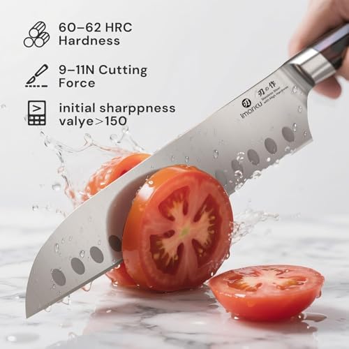 imarku Japanese Santoku Knife 7 Inch, Multi-Layer Forged, Powder Steel Core