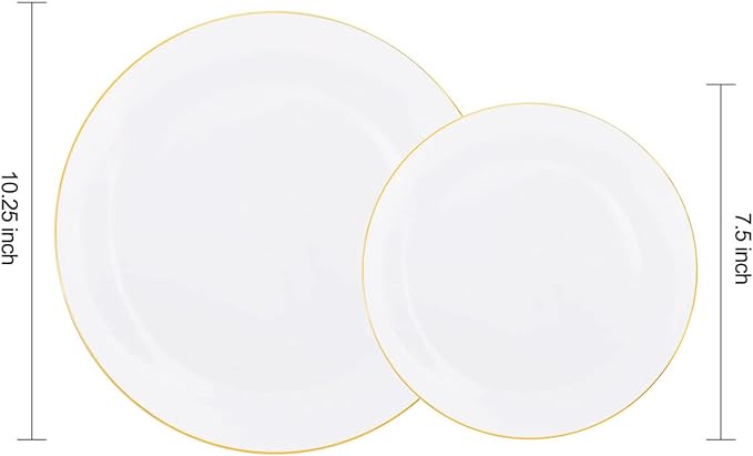 KIRE 60PCS Gold Plastic Plates - Heavy Duty White Disposable Plates with Gold Rim for Wedding/Easter/Spring/Ramadan - Include 30Pieces 10.25inch Dinner Plate and 30Pcs 7.5inch Dessert Plate