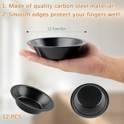 12 Pack Mini Pie Pans, 5 Inch Reusable Round Pie Tins Nonstick Small Pie Pans, Carbon Steel Round Pie Tins Small Metal Bakeware for Baking Pot Pies Cakes Quiches Tarts Desserts
