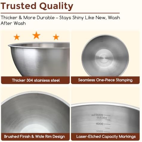 Gronivex Stainless Steel Mixing Bowls Set, 2-Piece (4.2 & 5.3 Qt)