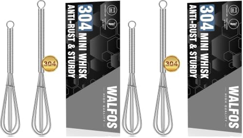 Walfos Mini Whisks Stainless Steel, Small Whisk 2 Pieces, 5in and 7in Tiny Whisk for Whisking, Beating, Blending Ingredients, Mixing Sauces (Pack of 2)
