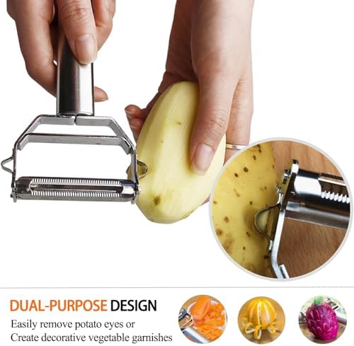 Sunkuka Potato Apple Vegetable Peeler Julienne Peeler for Kitchen - 3 in 1 Y Peeler for Fruit Veggie Carrot Cucumber Zucchini, Sharp Stainless Steel Peeler with Cleaning Brush