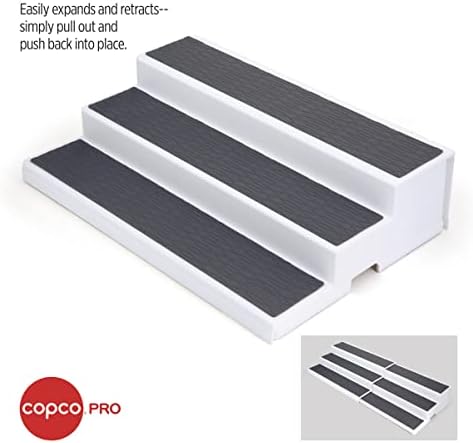 Copco 3 Tier Expandable Cabinet Organizer - Spice Rack Shelf for Pantry, Kitchen, Bathroom, Closet Storage - Adjustable Tiered Spice Organizer with Non-Slip Liner