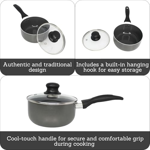 IMUSA Chef Cera Aluminum Ceramic Saucepan with Glass Lid, Gray, 1.5 Quarts (Pack of 2)