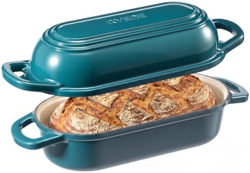Oval Dutch Oven for Bread Baking,Enameled Cast Iron Bread Pan(4.1QT,Teal)