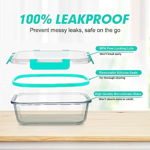 VERONES 12 Packs Glass Food Storage Containers Set with Lids, Green