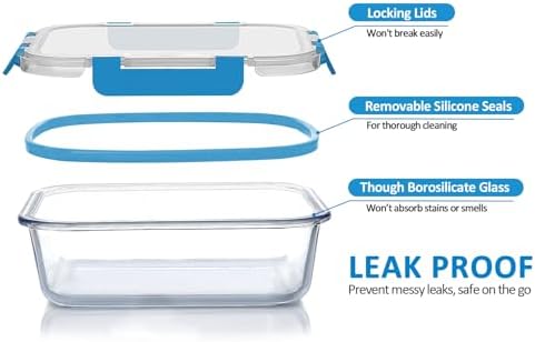 M MCIRCO 30 Piece Extra Large Glass Food Storage Containers with Lids, Blue