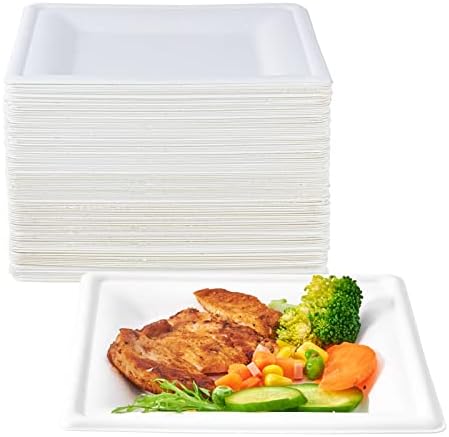 ECOLipak 150 Piecs Compostable Square Paper Plates, 6 inch, White