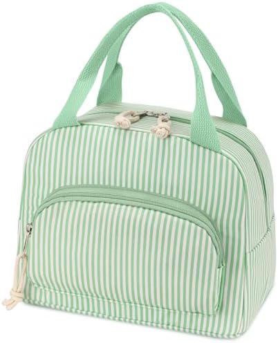 Lunch Bag Women Lunch Box for Women Adult Cute Insulated Lunch Bag Small Cooler Lunch Tote Bags for Work Picnic Travel (Green Stripes)