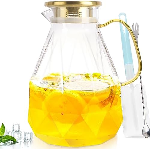 Glass Pitcher, 3 Liter Water Pitcher With Lid