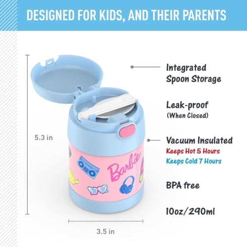 THERMOS FUNTAINER Kids Food Jar with Spoon, 10oz, Barbie