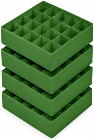 joyoldelf Sock Drawer Organizer Divider 4 Packs Underwear Organizer, 24 Cell Closet Organizers and Storage Organizer Sock Holders Organizers for Storing Socks, Handkerchiefs, Ties, Belts (Green)