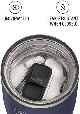 THERMOS Icon Series 24oz Stainless Steel Tumbler with Slide Lock Lid, Leakproof, Fits Cupholder, Dishwasher Safe, Griptec™ Non‑Slip Base, Keeps Drinks Hot 6 Hrs/Cold 22 Hrs, Mystic Navy