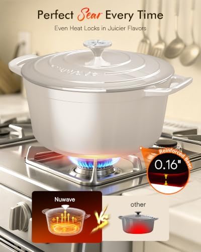 Nuwave 6 Qt PFAS-Free Enameled Cast Iron Dutch Oven Pot with Lid, Chiffon