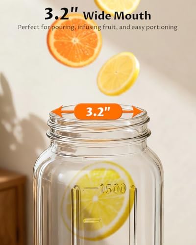 64oz Mason Jar Pitcher, 2quart Glass Pitcher with Lid for Tea & Cold Brew