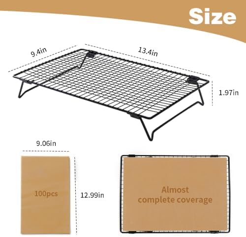 Cooling Racks For Cooking And Baking 3-Piece（13.3 x 9.3 Inch）Set Includes 120 Baking Mats Comes With A Folding rack Suitable For Cookies, Cakes, Pizza, Bread