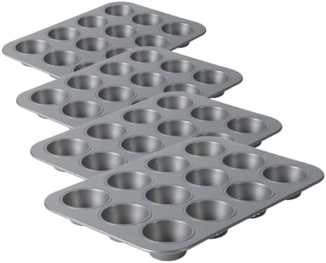 Calphalon Titan Steel Core PFA Free Nonstick Cupcake Muffin_Pan, Heavy Duty Carbon Steel Bakeware for Even Heating, Oven Safe Muffin_Tray for Cupcakes, Muffins, 12-Cup Muffin Pan (Pack of 4)