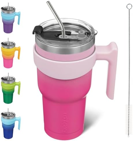 BJPKPK 30 oz Tumbler with Handle & Straw, Insulated Stainless Steel Mug