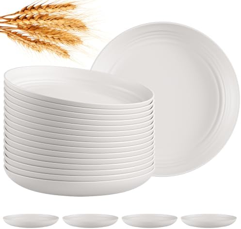Quatish 16 PCS Reusable Plastic Plates, Dinner Plate, Plate Set, Beige