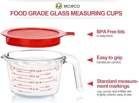 M MCIRCO 6 Pcs Glass Measuring Cups with Lids Set, 1 Cup, 2 Cup, 4 Cup