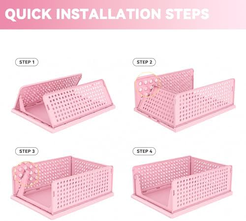 Pink Girl Closet Organizers and Storage Stackable Plastic Drawer Basket for Clothing Stackable Storage Bins Shelf Storage Container for RV Closet Wardrobe Bedroom Bathroom Playroom 6 Pack