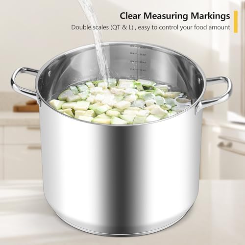 Homikit Stainless Steel Stock Pot, 24 Quart Large Stockpot Soup Pot with Lid, Tri-ply Bottom Cookware for Induction Gas Various Stovetops, Seafood Sauce Canning Cooking Pot for Large Group and Events