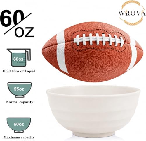 Wrova Wheat Straw Bowls Set 60 OZ, Unbreakable Large White Bowls Set of 6, Microwave and Dishwasher Safe Big Cereal Bowl for Dorm and Apartment, Salad Bowl for Serving Oatmeal and Popcorn (White)
