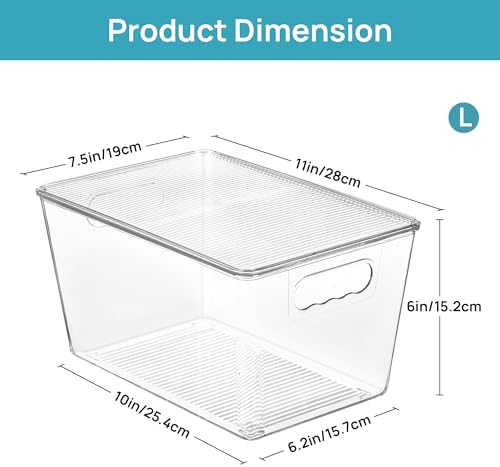 Vtopmart 4 Pack Clear Stackable Storage Bins with Lids and Handles, Large
