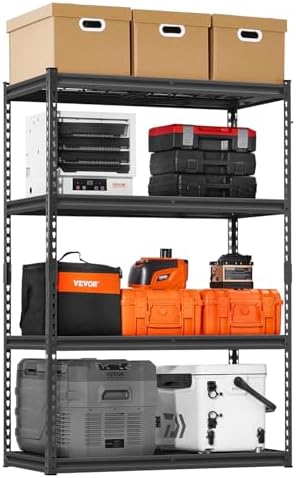 VEVOR Storage Shelves, 2400 lbs, 4 Tier Heavy Duty Garage Shelving, 20" D x 40" W x 60" H Adjustable Metal Shelves for Industrial Shelving Unit Utility Shelf, for Kitchen, Warehouse, Basement, Black