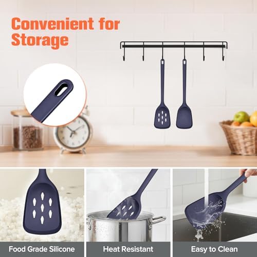 Silicone Spatula Set of 2 Pack, Heat Resistant Solid&Slotted Turner (BLUE)