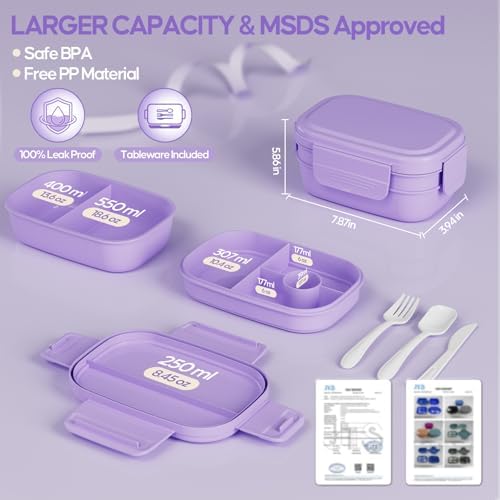 Adults 3-Tier Stackable Leak-Proof Bento Lunch Box Set with Lunch Bag