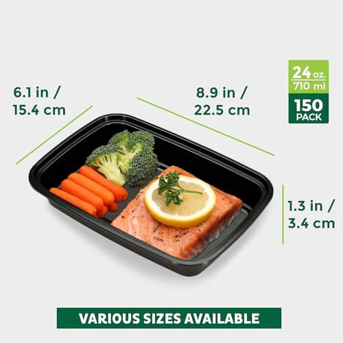 Freshware Meal Prep Containers [150 Pack] 1 Compartment Food Storage Containers with Lids, Bento Box, BPA Free, Stackable, Microwave/Dishwasher/Freezer Safe (24 oz)