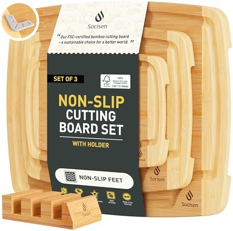 Bamboo Cutting Board Set Non Slip Feet with Holder Over Sink Tablas Para Picar Cocina Tabua Madeira Corte Carne Bambu Alimentos Cortar Madera Juego Regalos Cumpleaños Navidad Mujer Mama Abuela Papa