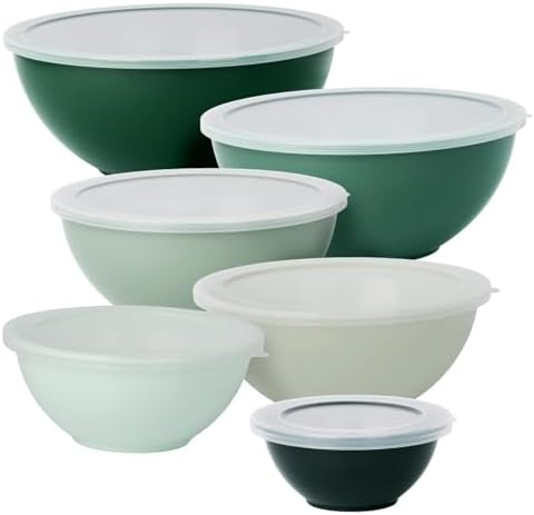 BoxedHome BPA Free Plastic Round Mixing Bowl with Lids, 12 Pack Nesting Bowls with Lids Set, Microwave and Dishwasher Safe Prep & Serving Bowls Great for Mixing, Baking, Serving (Green, 12pcs)