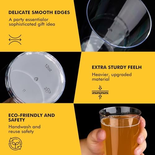 RACETOP 12 oz Clear Plastic Cups 100 Pack for Party
