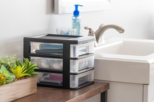 IRIS USA 2-Pack, 3-Drawer Small Plastic Stacking Desktop Organizer, Black