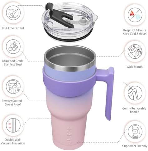 BJPKPK 40 oz Tumbler with Handle & Straw, Insulated Stainless Steel Mug
