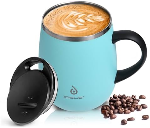 Ideus 16 oz Insulated Coffee Mug with Lid and Handle (Sky Blue)