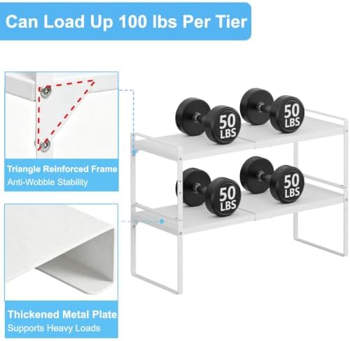 Expandable Kitchen Cabinet Shelf Organizer, Stackable Metal Storage Shelves